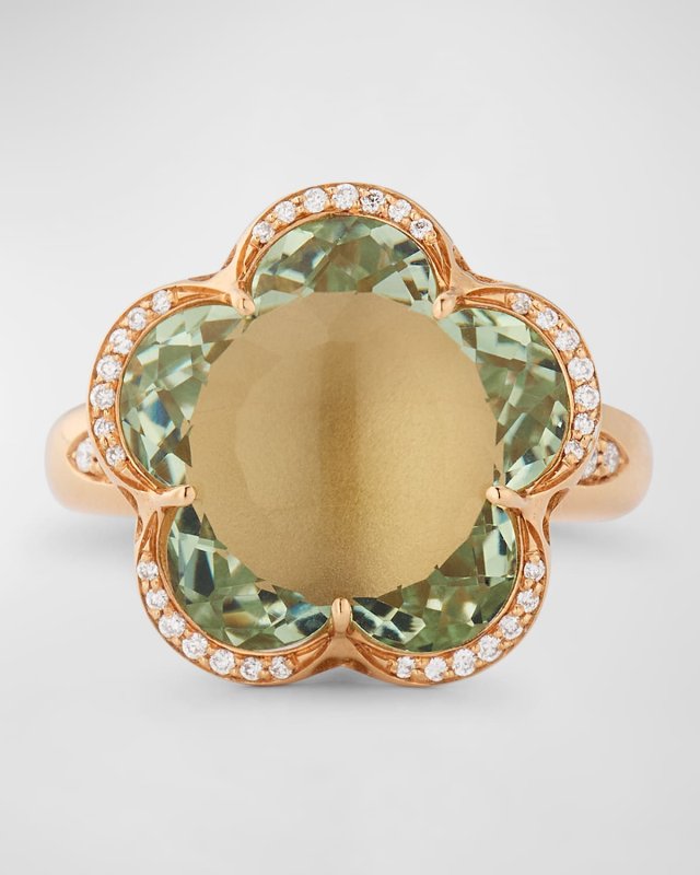 18K Rose Gold Prasiolite and Diamond Ring, Size 6.5